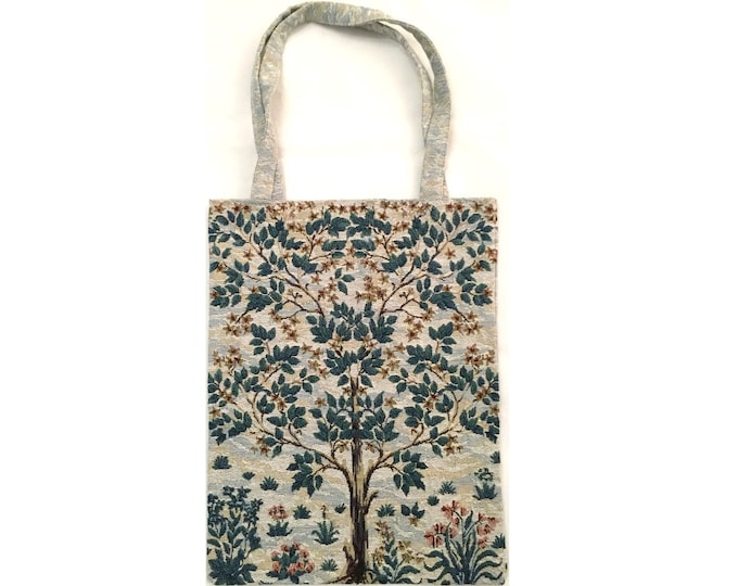 William MORRIS TREE of Life FRENCH Tapestry Woven Hand Finished Tote Shoulder Bag Handbag With Matching Tapestry Handles