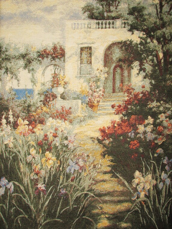 Ancienne tapisserie flamande de paysage de jardin En vente