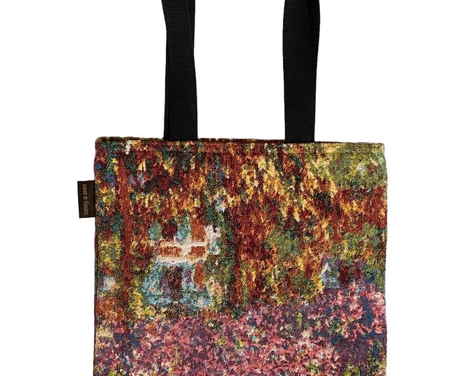 MONET'S Irises Gli-iris, BELGIAN Tapestry Woven Hand Finished Large Tote Shoulder Bag Handbag, Size 38cm x 34cm 17" x 16" Excl Handles