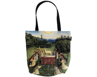 Adoration of the Mystic Lamb from Ghent Altarpiece BELGIAN Tapestry Hand Finished Large Tote Shoulder Bag Handbag, 46cm x 46cm 18" x 18"