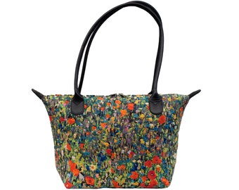 Gustav KLIMT Field of Poppies, BELGIAN TAPESTRY Malta Style Hand Bag 36cm x 24cm Hand finished, fully lined, leather handles, zip closure