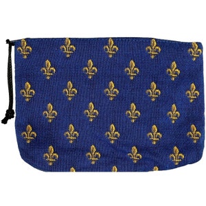 Fleur de Lys Gold on Blue Acabado a mano TAPIZ BELGA Trousse Monedero Neceser Neceser Cosmético 20 CM X 15 CM, con cremallera