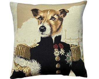 Waterloo Military Terrier, French Hand Finished Tapestry Pillow Cushion Cover, Zip, Soft Touch Velvet Cotton Reverse, 44cm x 44cm, 17" x 17"