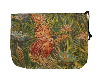 Feerie Tropicale, Tropical Fairyland, Hand Finished BELGIAN TAPESTRY LARGE Trousse Purse Pouch Toiletry Cosmetic Bag 23CM X 16CM, with zip