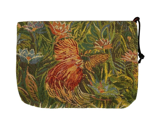 Feerie Tropicale, Tropical Fairyland, Hand Finished BELGIAN TAPESTRY LARGE Trousse Purse Pouch Toiletry Cosmetic Bag 23CM X 16CM, with zip