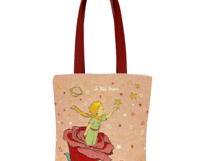 PETIT PRINCE Standing on a Rose BELGIAN Tapestry Woven Hand Finished Large Tote Shoulder Bag Handbag, 44cm x 44cm, Measurement Excl. Handles