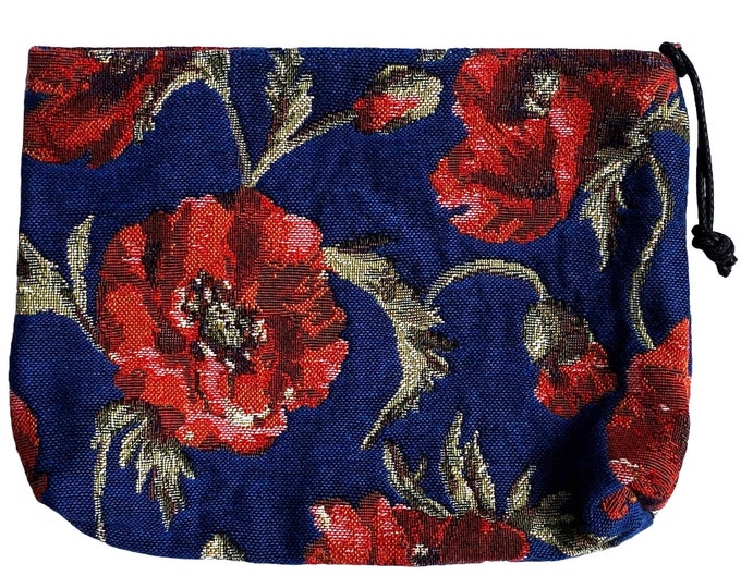 Red Poppies, Hand Finished BELGIAN TAPESTRY LARGE Trousse Purse Pouch Toiletry Cosmetic Bag 23CM X 16CM, with zip