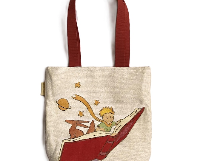 PETIT PRINCE Fox & Book BELGIAN Tapestry Woven Hand Finished Tote Shoulder Bag Handbag, 33cm x 36cm Size Excluding Handles