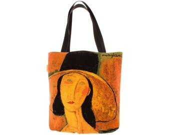 MODIGLIANI Jeanne Hebuterne BELGIAN Tapestry Woven Hand Finished LARGE Tote Shoulder Bag Handbag, Size 46cm x 46cm 18" x 18" Excl. Handles