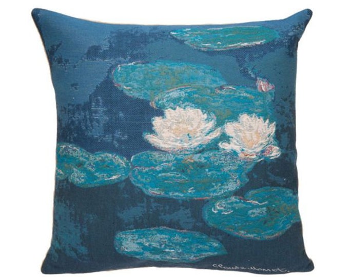 Claude MONET "Effet du Soir" Water Lilies, BELGIAN Belgium Jacquard WOVEN Hand Finished Tapestry Pillow Cushion Cover, 33cm x 33cm 13" X 13"