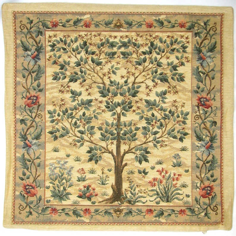 Tree of Life William MORRIS Design BELGIAN Belgium Jacquard WOVEN Hand Finished 47cm 18 Fauve Fine Arts Tapestry Pillow Cushion Cover image 3