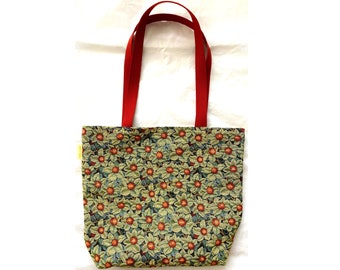 BELGIAN Tapestry Woven Hand Finished Tote Shoulder Bag Handbag, WM William MORRIS Orange Tree Size 46cm x 46 18" x 18"cm Excluding Handles