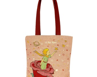PETIT PRINCE Standing on a Rose BELGIAN Tapestry Woven Hand Finished Large Tote Shoulder Bag Handbag, 38cm x 34cm Measurement Excl. Handles
