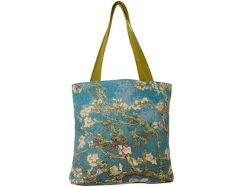 BELGIAN Tapestry Woven Hand Finished Large Tote Shoulder Bag Handbag, VAN GOGH Amandier Almond Tree, 46cm x 46cm 18" x 18" Excl. Handles