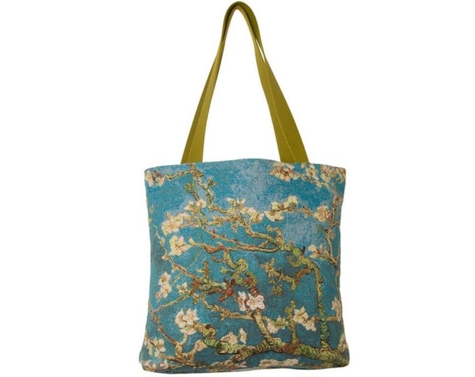 BELGIAN Tapestry Woven Hand Finished Large Tote Shoulder Bag Handbag, VAN GOGH Amandier Almond Tree, 46cm x 46cm 18" x 18" Excl. Handles