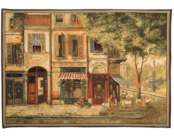 VILLENEUVE Rue de Paris, BELGIAN Jacquard Woven Hand Finished TAPESTRY Wall Art Hanging, lined with rod sleeve, 57" x 43", 145cm x 109cm