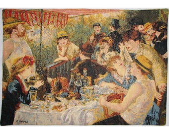 RENOIR Boating Party Luncheon Belgian Jacquard Woven Hand Finished Tapestry Wall Hanging, Lined + Rod Sleeve, 46cm x 66cm / 18" X 26"