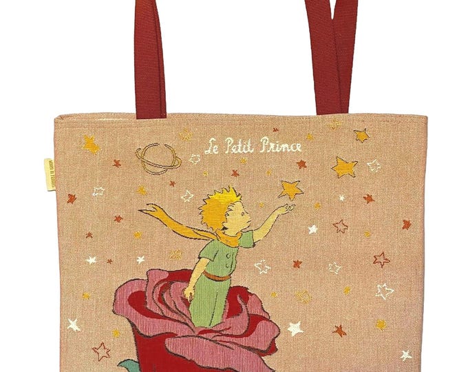 PETIT PRINCE Standing on a Rose BELGIAN Tapestry Woven Hand Finished Large Tote Shoulder Bag Handbag, 44cm x 44cm, Measurement Excl. Handles
