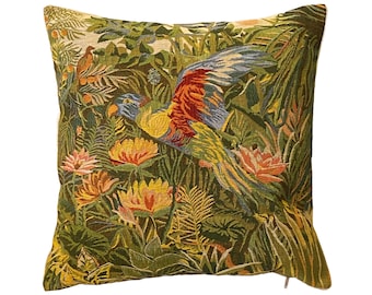 BELGIAN Belgium Jacquard WOVEN Hand Finished 47cm 18.5" Feerie Tropicale Tropical Fairyland LHS Parrot Design Tapestry Pillow Cushion Cover