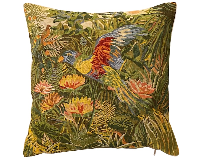 BELGIAN Belgium Jacquard WOVEN Hand Finished 47cm 18.5" Feerie Tropicale Tropical Fairyland LHS Parrot Design Tapestry Pillow Cushion Cover