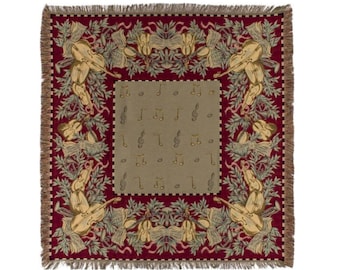 BELGIAN Jacquard Woven 150cm x 150cm "MUSIC" "Musique" TAPESTRY Table Throw Bed Spread Occasional Cover with Tassels