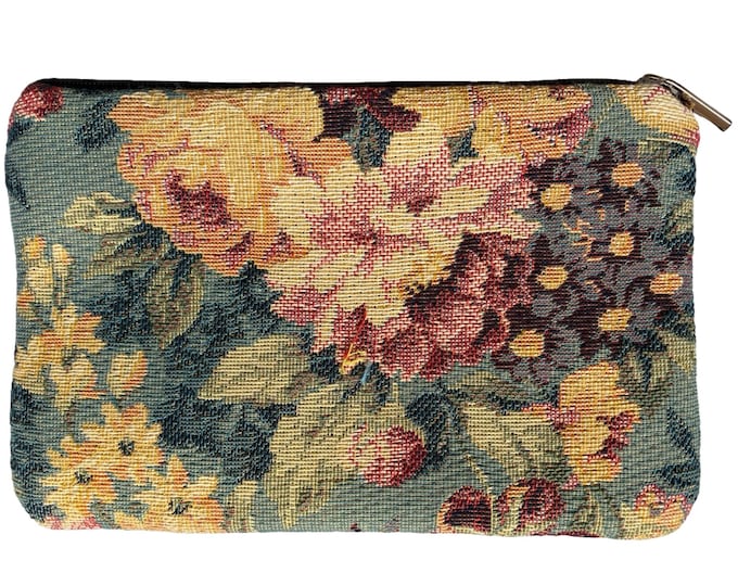 Juliette Floral Hand Finished BELGIAN TAPESTRY Purse Pouch Toiletry Cosmetics Bag 17cm x 11cm, fully lined, zip & pull