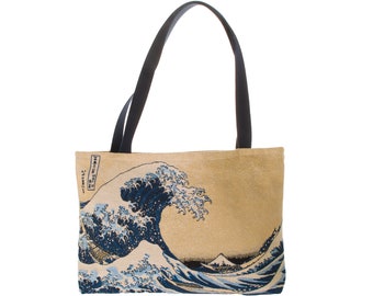 Art lovers BELGIAN TAPESTRY Hand Finished HOKUSAI Great Wave Tote Bag, 38cm x 34cm / 15" x 13.5" excluding handle drop