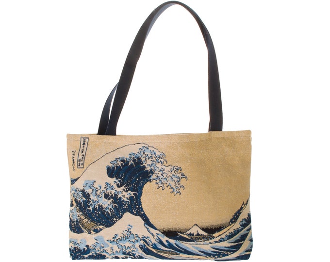 Art lovers BELGIAN TAPESTRY Hand Finished HOKUSAI Great Wave Tote Bag, 38cm x 34cm / 15" x 13.5" excluding handle drop