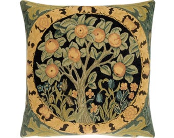 BELGIAN Belgium Jacquard WOVEN Hand Finished 14", 35cm William MORRIS Firescreen Orange Tree Design Tapestry Pillow Cushion Cover