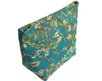 Van Gogh Almond Tree Hand Finished BELGIAN TAPESTRY Tiffany Trousse Purse Pouch Toiletry Cosmetic Bag 23cm x 15cm x 8cm fully lined with zip