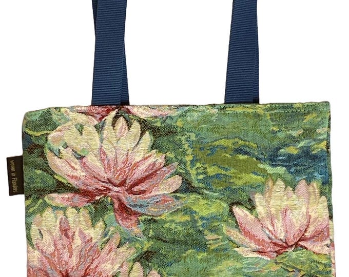 Nenuphars Roses Pink Water Lilies BELGIAN Heavy Duty Tapestry Woven Hand Finished Tote Shoulder Bag Handbag, 32cm x 36cm 12" x 14" + Handles