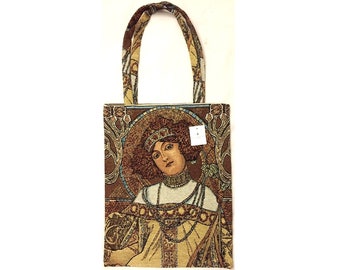 Alphonse MUCHA Seasons AUTUMN Automne FRENCH Tapestry Woven Hand Finished Tote Shoulder Bag Handbag with Matching Tapestry Straps / Handles