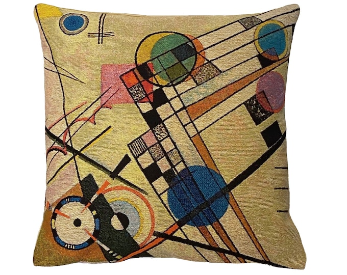 Wassily KANDINSKY Composition VIII C, BELGIAN Jacquard Woven Hand Finished Tapestry Pillow Cushion Cover, 46cm x 46cm, 18" x 18", with zip