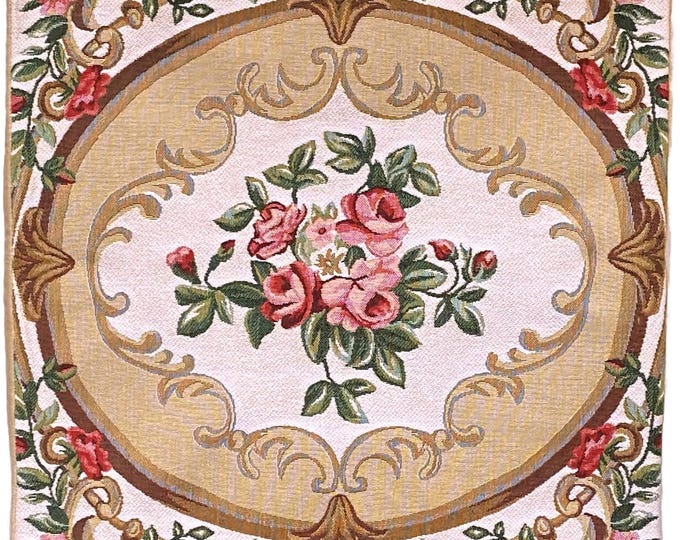 AUBUSSON Floral BELGIAN Belgium Jacquard WOVEN Hand Finished Tapestry Pillow Cushion Cover, 46cm, 18"