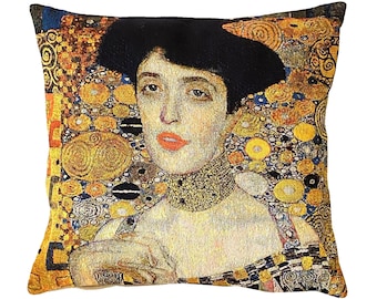 Gustav KLIMT Lady in Gold BELGIAN Belgium Jacquard WOVEN Hand Finished Tapestry Pillow Cushion Cover with Gold Lurex, 46cm x 46cm, 18" x 18"