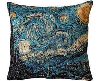 Vincent VAN GOGH Starry Night Belgian Jacquard Woven Hand Finished 44cm x 44cm / 17" x 17" TAPESTRY Pillow Cushion Cover With Zip