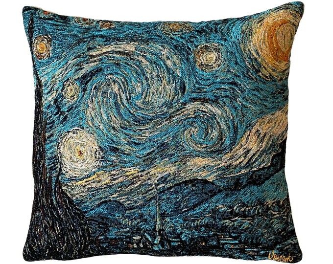 Vincent VAN GOGH Starry Night Belgian Jacquard Woven Hand Finished 44cm x 44cm / 17" x 17" TAPESTRY Pillow Cushion Cover With Zip