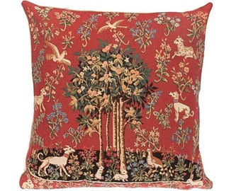 Cluny Lady & the Unicorn Milani BELGIAN Belgium Jacquard WOVEN Hand Finished Tapestry Pillow Cushion Cover, 14" x 14", 35cm x 35cm, Zip