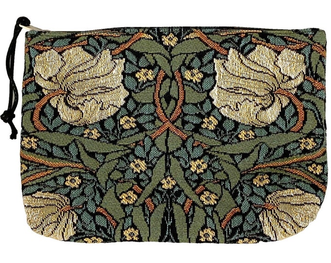 WIlliam Morris Pimpernel Pattern, Hand Finished BELGIAN TAPESTRY Trousse Purse Pouch Toiletry Cosmetic Bag 20CM X 15CM, with zip