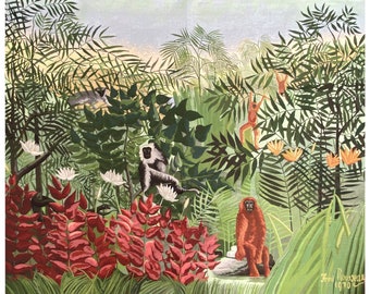 ROUSSEAU TROPICAL FOREST, 144cm x 120cm 57" x 47" High Quality Belgian Woven Hand Finished Tapestry Wall Art Hanging. lined with rod sleeve