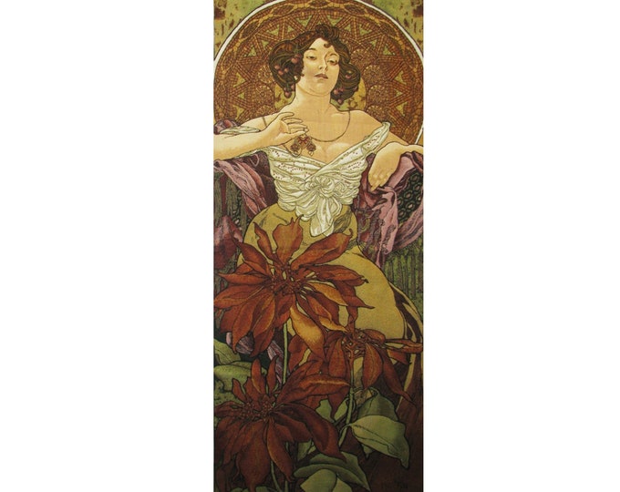 Alphonse MUCHA "Rubis", Jacquard Woven Hand Finished BELGIAN Tapestry Wall Hanging, fully lined with rod sleeve, 42" x 18", 108cm x 45cm