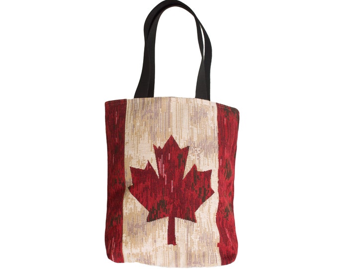 BELGIAN Tapestry Woven Hand Finished Tote Shoulder Bag Handbag, CANADA MAPLE Leaf, Fauve Fine Arts, 38cm x 34cm Excluding Handles