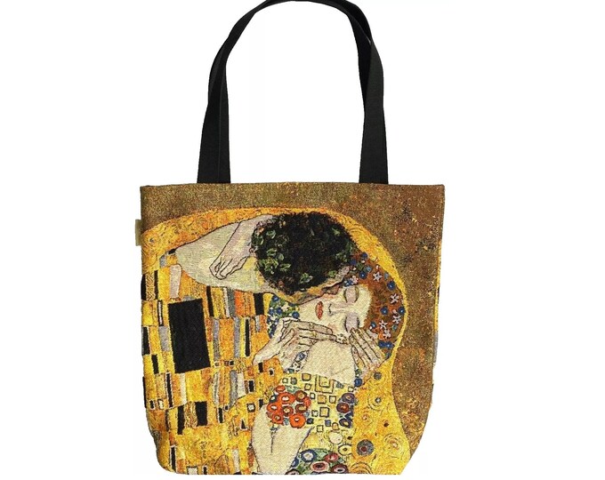 GUSTAV KLIMT The Kiss, BELGIAN Tapestry Woven Hand Finished Tote Shoulder Bag Handbag, Size 44cm x 44cm 17.5" x 17.5" Excluding Handles
