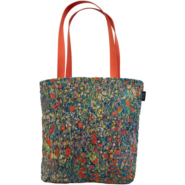 GUSTAV KLIMT Field of Poppies, BELGIAN Tapestry Woven Hand Finished Large Tote Shoulder Bag Handbag, Size 46cm x 46cm 18" x 18" Excl Handles