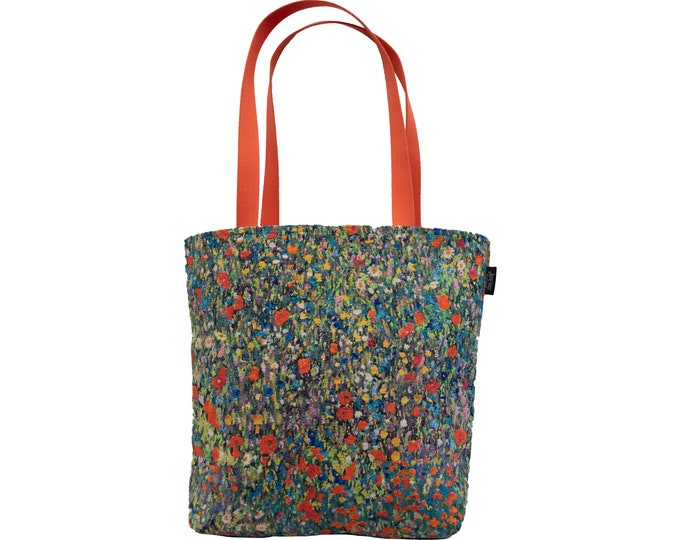 GUSTAV KLIMT Field of Poppies, BELGIAN Tapestry Woven Hand Finished Large Tote Shoulder Bag Handbag, Size 46cm x 46cm 18" x 18" Excl Handles