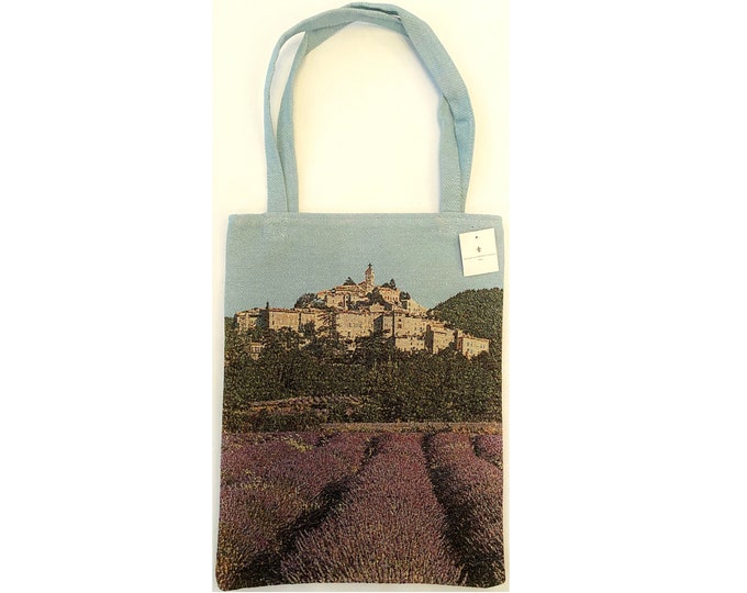 Lavender Fields in Provence FRENCH TAPESTRY Woven Hand Finished Tote Shoulder Bag Handbag with Matching Tapestry Straps / Handles