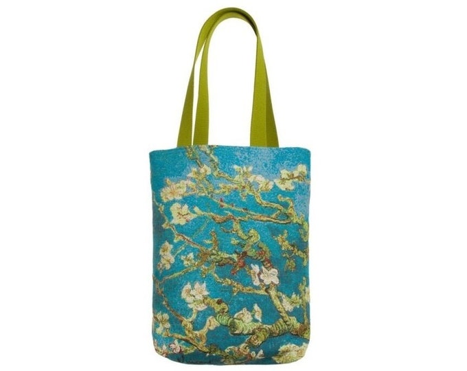 BELGIAN Tapestry Woven Hand Finished Tote Shoulder Bag Handbag, VAN GOGH Amandier Almond Tree, Fauve Fine Arts, 38cm x 34cm Excl. Handles