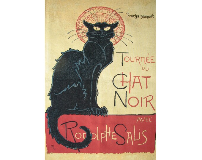 Steinlen Le CHAT NOIR Black Cat BELGIAN Belgium jacquard woven tapestry wall hanging, fully lined with rod sleeve, 100cm x 70cm, 39" x 27"