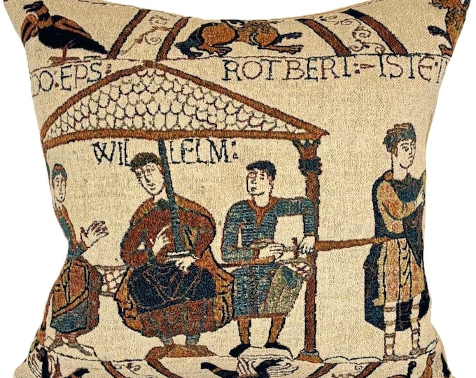 Bayeux Banquet Feast Battle of Hastings BELGIAN Jacquard WOVEN Hand Finished Highest Quality Tapestry Pillow Cushion Cover 44cm