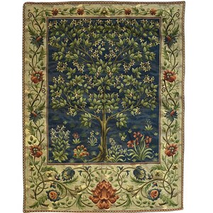26" Tree Of Life Belgian Tapestry Wall Hanging - William Morris Style, Lined, With Rod Sleeve